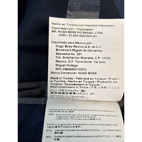 Hugo Boss Mens Navy Two-Button Blazer Jacket 46R Slim Fit Wool Blend Classic Sty - Picture 6 of 15